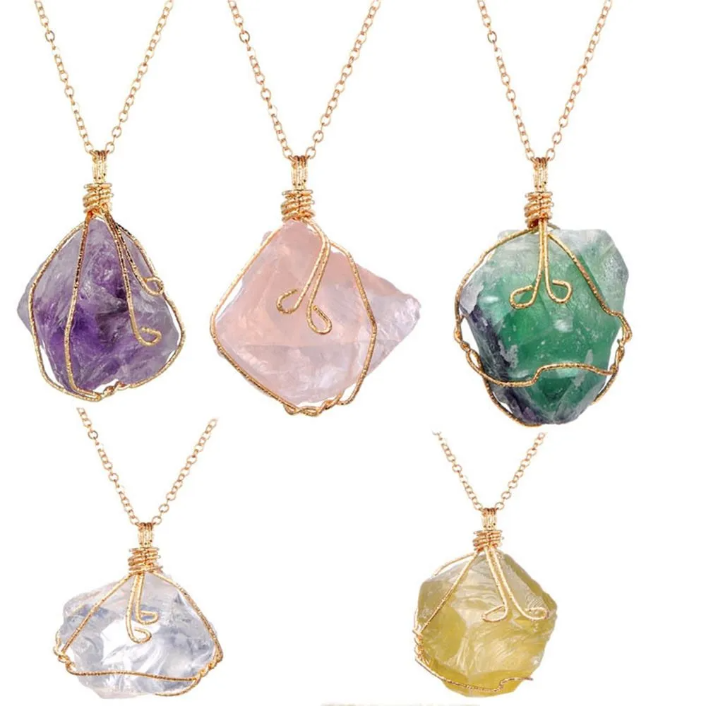 Natural Gemstone Necklace Chakra Stone Pendant Energy Healing Crystal
