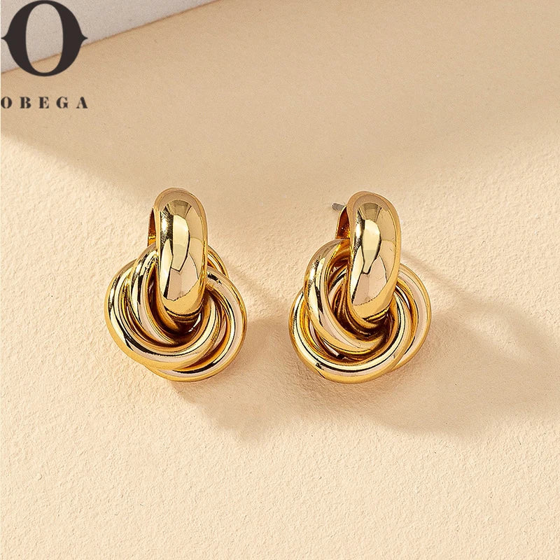 Obega Gold SIlver Color Knot Hoop Earring For Women Shiny Plating