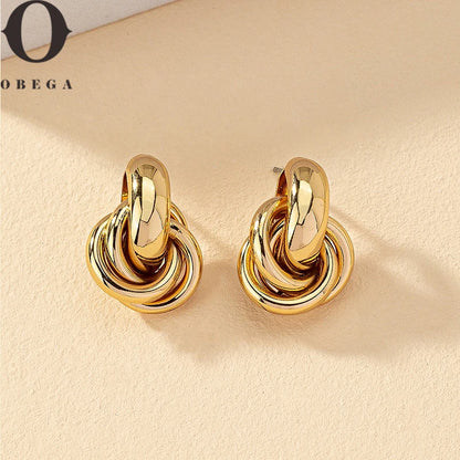 Obega Gold SIlver Color Knot Hoop Earring For Women Shiny Plating