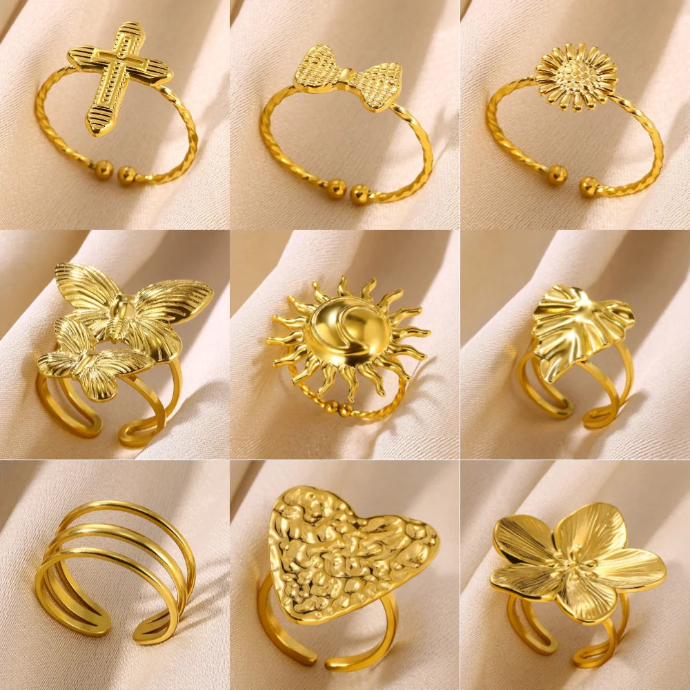 Exaggerated Butterfly Stainless Steel Ring For Women Heart Flower