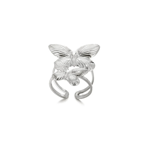 Exaggerated Butterfly Stainless Steel Ring For Women Heart Flower