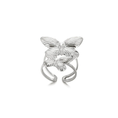 Exaggerated Butterfly Stainless Steel Ring For Women Heart Flower