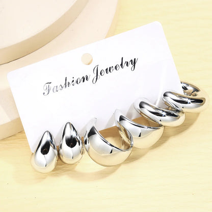 6pcs Chunky Gold Plated Waterdrop Hoop Earring Set For Women European