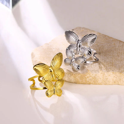 Exaggerated Butterfly Stainless Steel Ring For Women Heart Flower