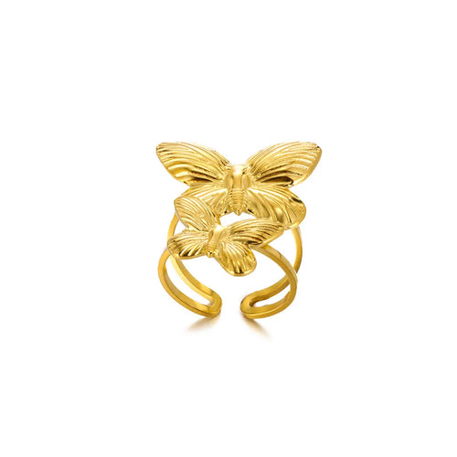 Exaggerated Butterfly Stainless Steel Ring For Women Heart Flower